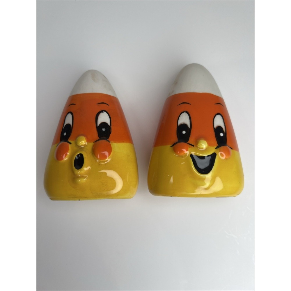 Johanna Parker Candy Corn Salt Pepper Shakers Transpac Halloween Ceramic Set